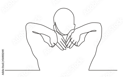 continuous line drawing vector illustration with FULLY EDITABLE STROKE of man suffering from neck pain