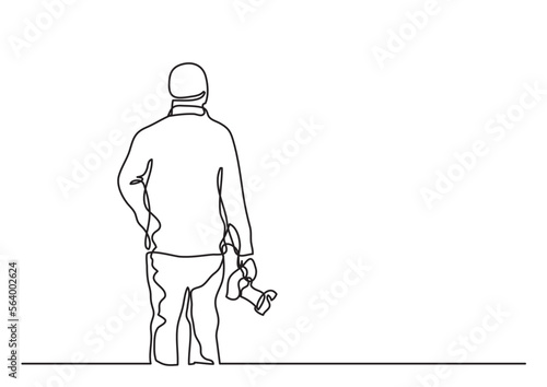 continuous line drawing vector illustration with FULLY EDITABLE STROKE of photographer holding camera 3