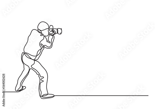 continuous line drawing vector illustration with FULLY EDITABLE STROKE of photographer making pictures