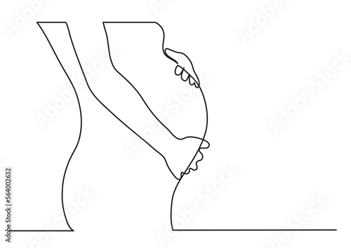 continuous line drawing vector illustration with FULLY EDITABLE STROKE of pregnant woman body