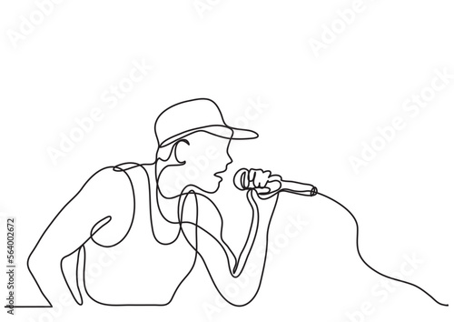continuous line drawing vector illustration with FULLY EDITABLE STROKE of singer with microphone