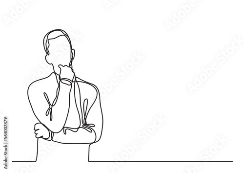 continuous line drawing vector illustration with FULLY EDITABLE STROKE of thinking man 3
