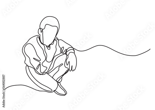 continuous line drawing vector illustration with FULLY EDITABLE STROKE of thinking man