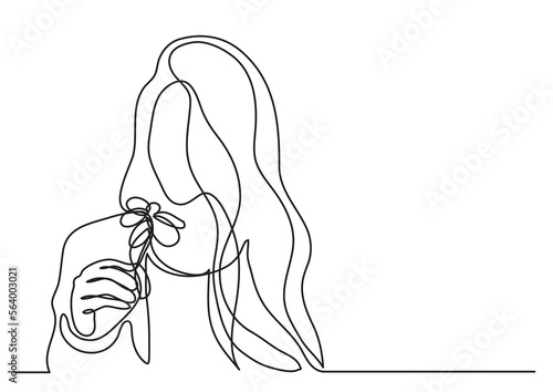 continuous line drawing vector illustration with FULLY EDITABLE STROKE of woman with flower