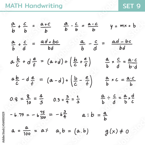 Mathematical theory and mathematical equations handwriting set