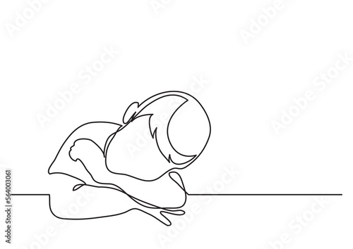 continuous line drawing vector illustration with FULLY EDITABLE STROKE of young boy dreaming