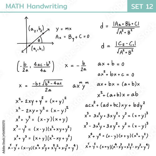 Mathematical theory and mathematical equations handwriting set