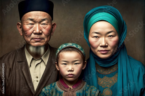 Family portrait of Uyghur people. Generative AI. photo