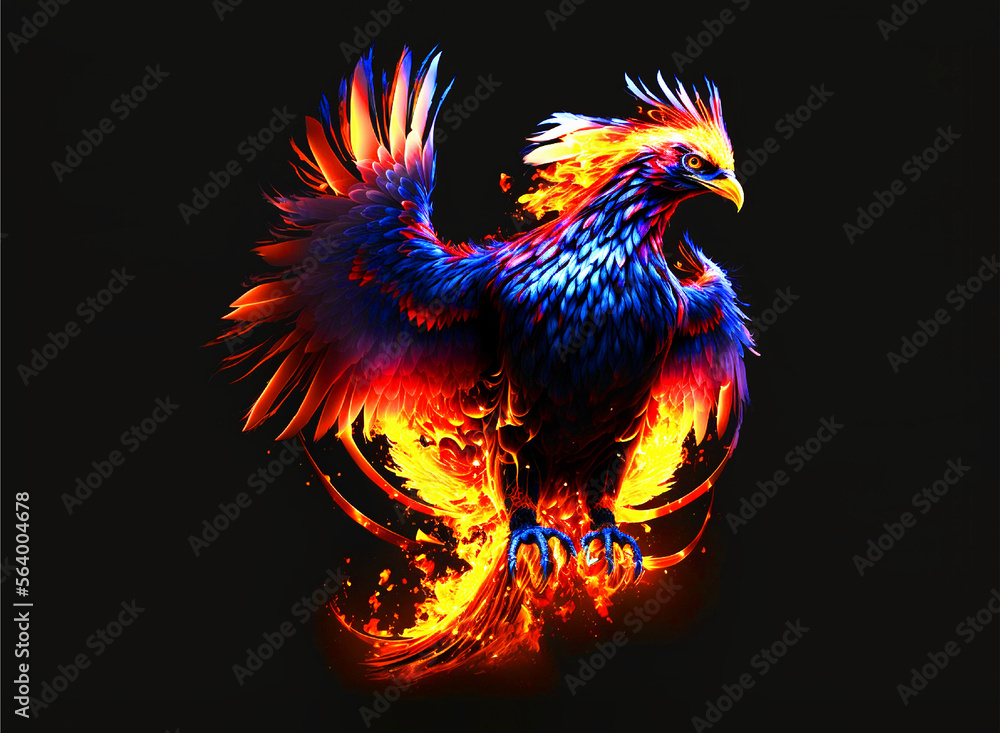 luxury elegant A flaming red-eyed phoenix with a flaming body burnning, wings and tail Rebirth mythological symbol Fantasy firebird. generative ai luxury elegant A flaming red-eyed phoenix with a flaming body burnning, wings and tail Rebirth mythological symbol Fantasy firebird. generative ai