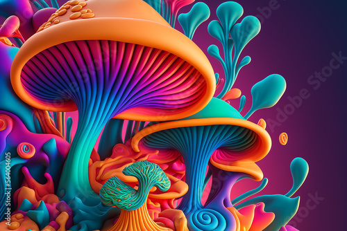 Wallpaper Mural A psilocybin mushroom composition, vibrant swirling colour patterns and shapes in bright colors on the background, psychedelic art style Torontodigital.ca