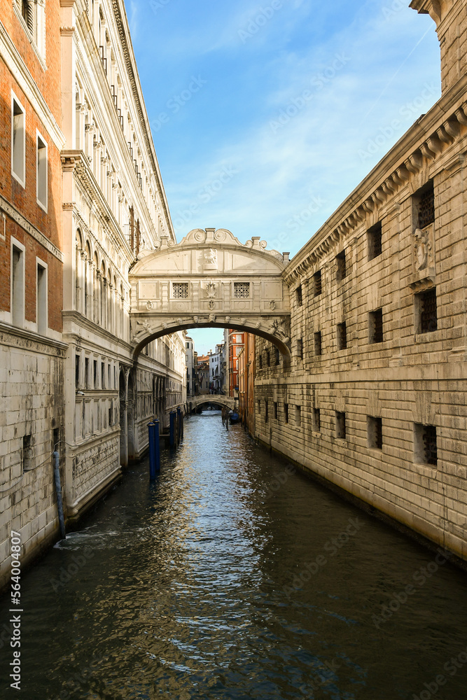 The Bridge of Sighs connects the New Prison to the interrogation rooms in the Doge's Palace. Its name comes from the sighs of the prisoners who crossed it, Venice, Italy