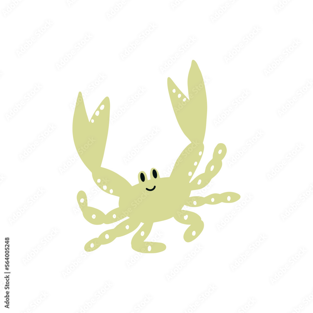 Cute crab in Scandinavian style on a white background. Vector hand drawn kids illustration. Sea ocean. Underwater world Cute crab in Scandinavian style on a white background. Vector hand drawn kids illustration. Sea ocean. Underwater world