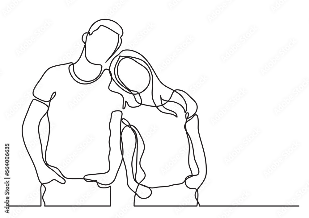 continuous line drawing vector illustration with FULLY EDITABLE STROKE - loving couple standing continuous line drawing vector illustration with FULLY EDITABLE STROKE - loving couple standing