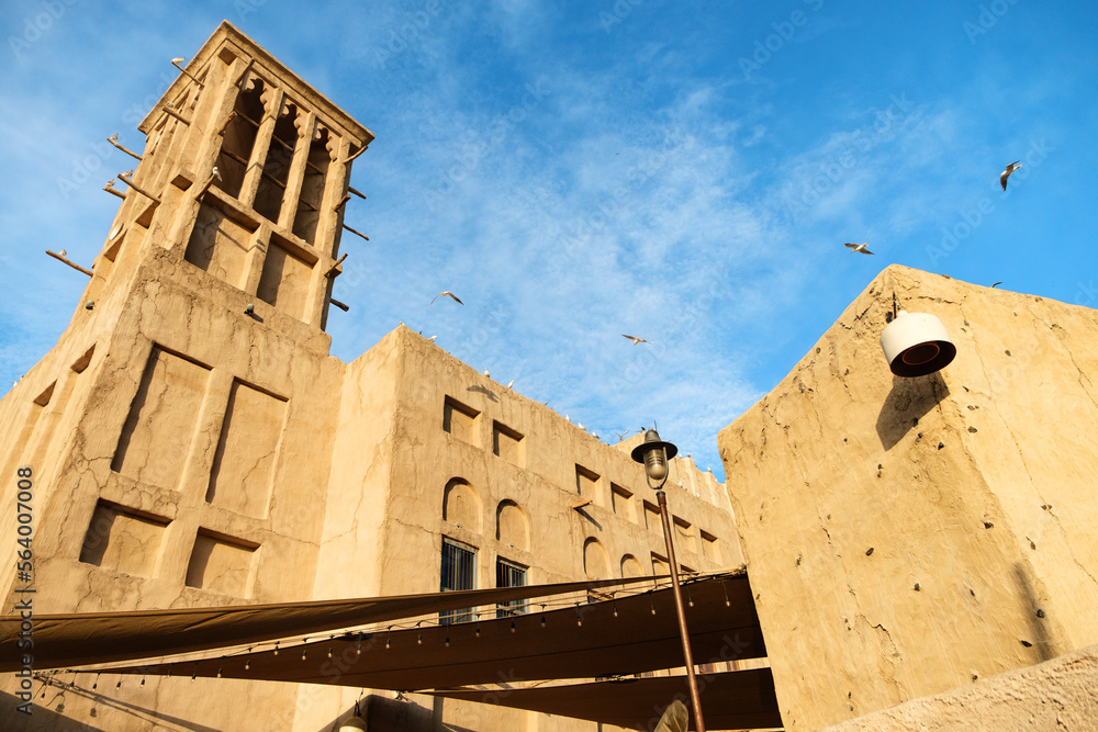 Fototapeta premium Local sandstone building at Al seef at Dubai Creek, Dubai UAE