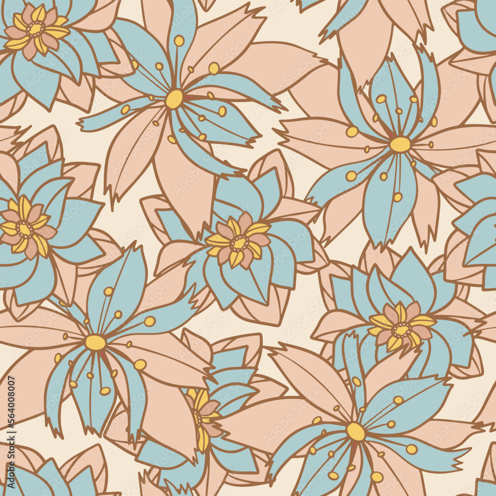 Fototapeta premium Pastel Retro Vintage Floral Seamless Pattern