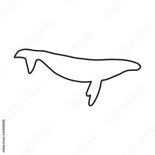Whale, black line silhouette ocean animal. Sealife in Scandinavian style on a white background. Great for poster, card, apparel print. Vector illustration