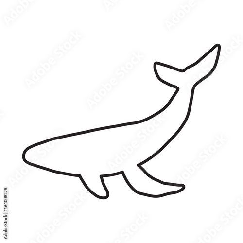 Whale  black line silhouette ocean animal. Sealife in Scandinavian style on a white background. Great for poster  card  apparel print. Vector illustration