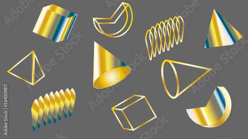 abstraction geometric shapes levitation bright colors gold