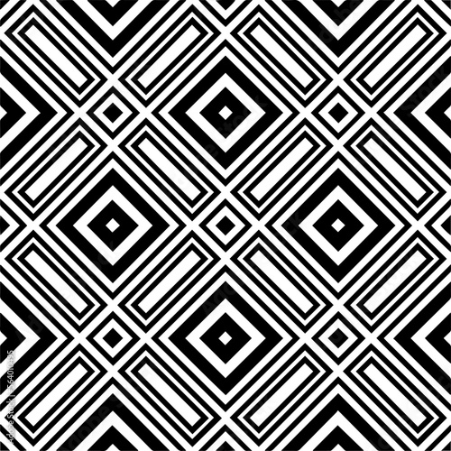  Vector pattern in geometric ornamental style. Black and white color. Simple geo all over print block for apparel textile, ladies dress, fashion garment, digital wall paper.