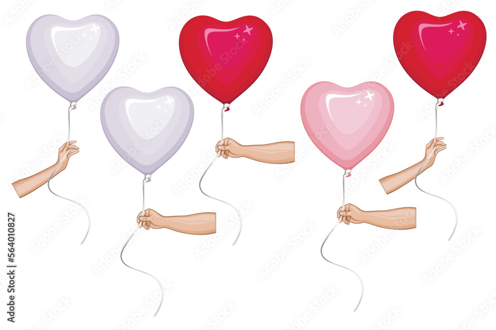 Hand with Heart Balloons, Valentine's Day element,  Valentines Day design concept