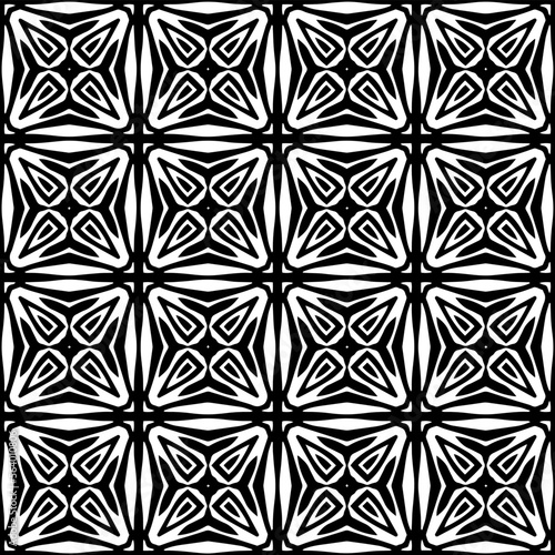  Vector pattern in geometric ornamental style. Black and white color. Simple geo all over print block for apparel textile, ladies dress, fashion garment, digital wall paper.