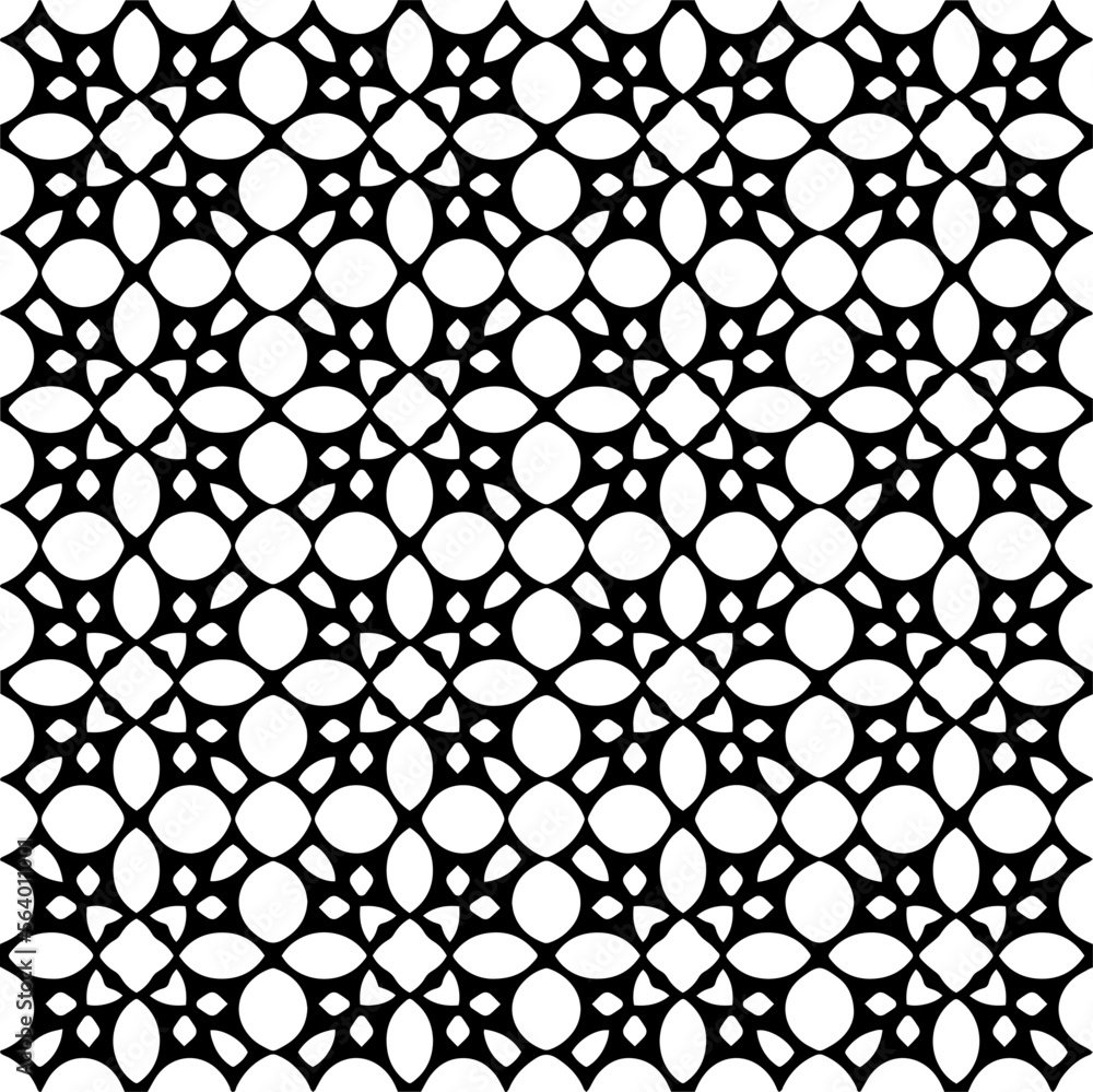 Fototapeta premium Vector pattern in geometric ornamental style. Black and white color. Simple geo all over print block for apparel textile, ladies dress, fashion garment, digital wall paper. 