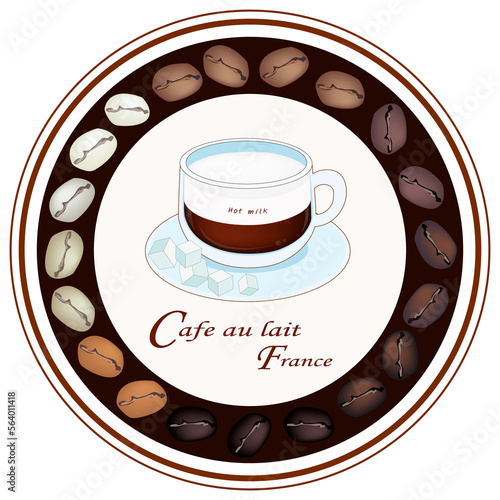 Illustration Retro Styled of Cafe au Lait Coffee Label.
 photo