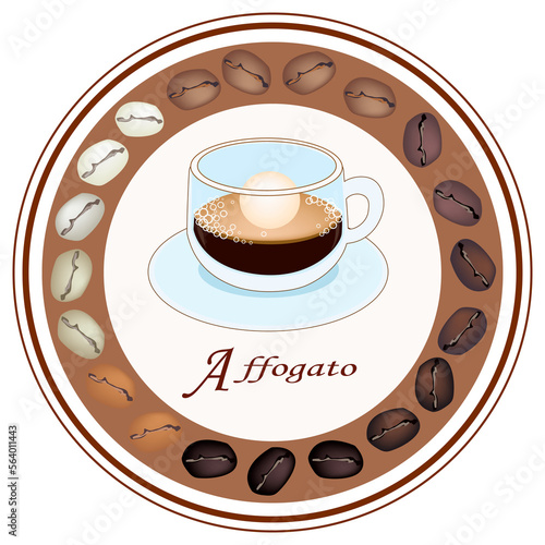 Retro Styled Affogato Coffee with Retro Revival Round Label. photo