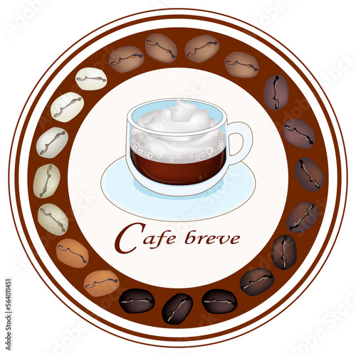 Retro Styled Cafe Breve Coffee with Retro Revival Round Label.
