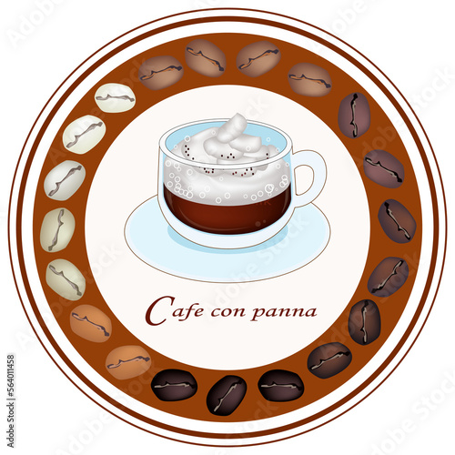 Retro Styled Cafe Con Panna Coffee with Retro Revival Round Label.
 photo