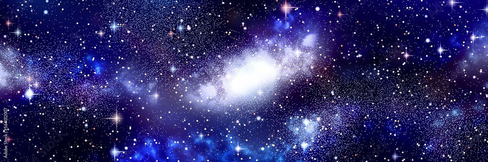 Deep space illustration. Starfield and nebula and clusters background. Banner design template