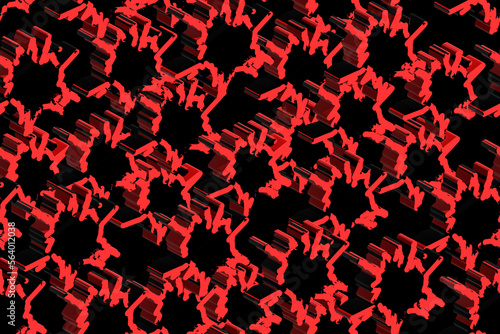 Red Black Isometric Background Seamless Pattern, 3D Illustration