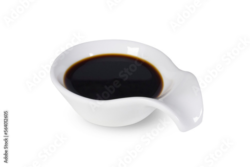 Dish with soy sauce isolated on white background.