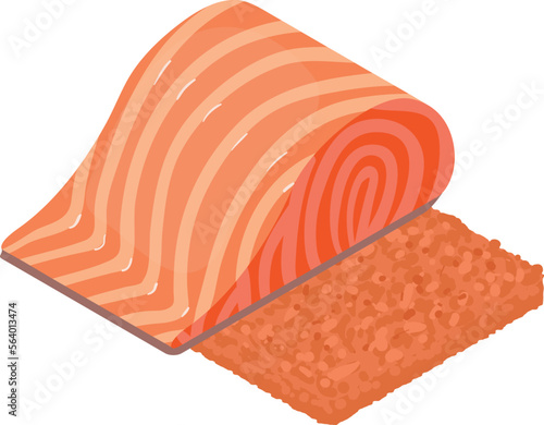 Sea food icon isometric vector. Big piece of fresh red fish and minced fish icon. Food concept, healthy nutrition