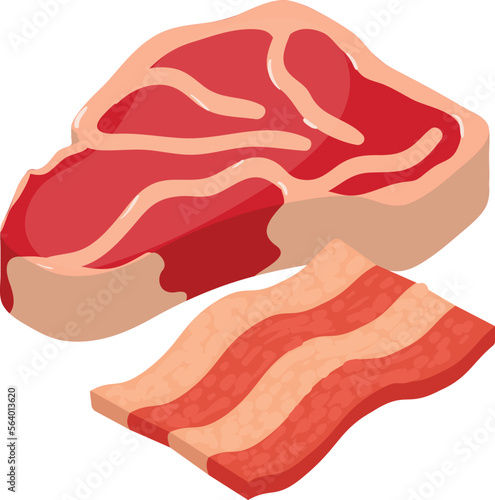 Meat food icon isometric vector. Big piece of beef tenderloin and ham piece icon. Food concept, healthy nutrition