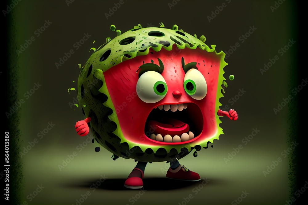 A cartoon watermelon character. Generative AI A cartoon watermelon character. Generative AI
