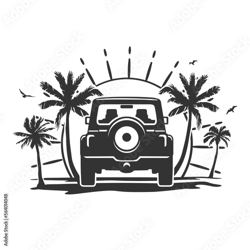 Off Road Beach Illustration Clip Art Design Shape. 4x4 Travel Silhouette Icon Vector.