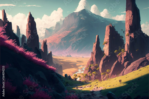 Beautiful landscape with big Mountains and Valleys created using Generative AI technology