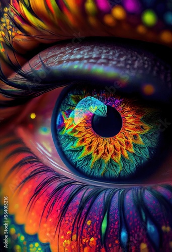 A Macro Look at the Rainbow Hues in the Pupil. Generative ai
