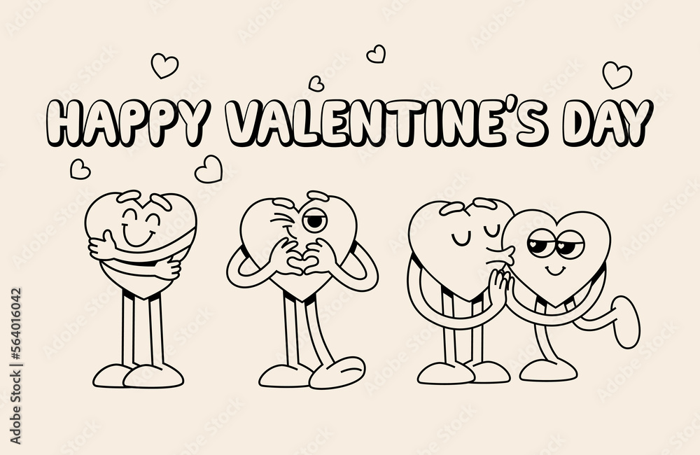 Set of Funny Retro Love Illustration. Vector Characters in Vintage Style. Groovy Hippie Valentine's Day Clipart. Concept of Varieties of Love Set of Funny Retro Love Illustration. Vector Characters in Vintage Style. Groovy Hippie Valentine's Day Clipart. Concept of Varieties of Love