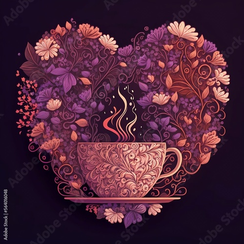Coffee and a heart of flowers