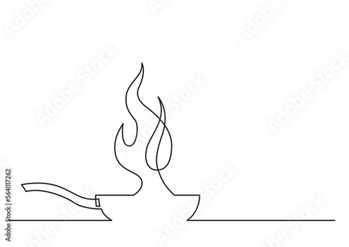 continuous line drawing vector illustration with FULLY EDITABLE STROKE of frying pan with fire