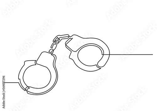 continuous line drawing vector illustration with FULLY EDITABLE STROKE of handcuffs