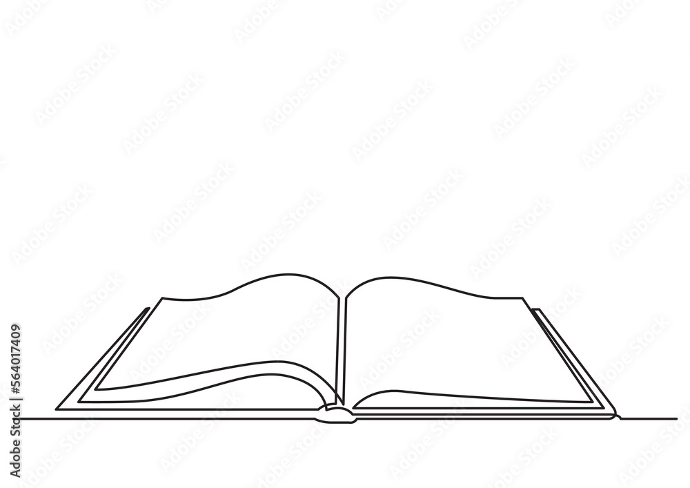continuous line drawing vector illustration with FULLY EDITABLE STROKE of open book continuous line drawing vector illustration with FULLY EDITABLE STROKE of open book