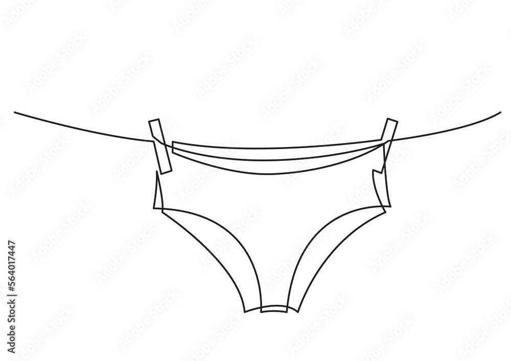 Obraz premium continuous line drawing vector illustration with FULLY EDITABLE STROKE of panties on rope