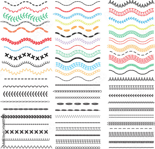 Collection of Embroidery Sewing stitches sew seamless brush strokes	 002
