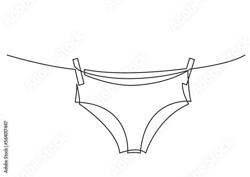 continuous line drawing vector illustration with FULLY EDITABLE STROKE of panties on rope