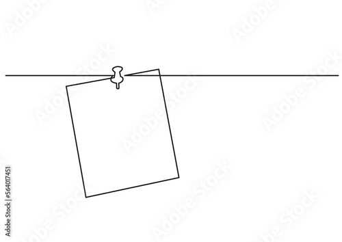 continuous line drawing vector illustration with FULLY EDITABLE STROKE of paper note on push pin