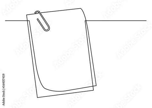 continuous line drawing vector illustration with FULLY EDITABLE STROKE of papers with paper clip