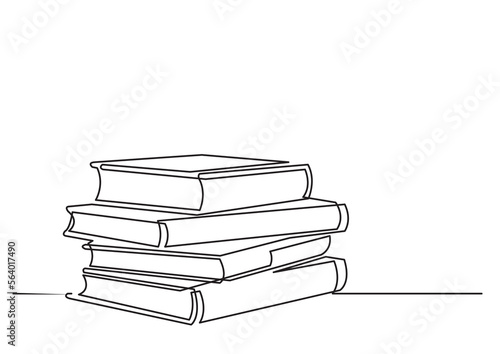 continuous line drawing vector illustration with FULLY EDITABLE STROKE of pile of books